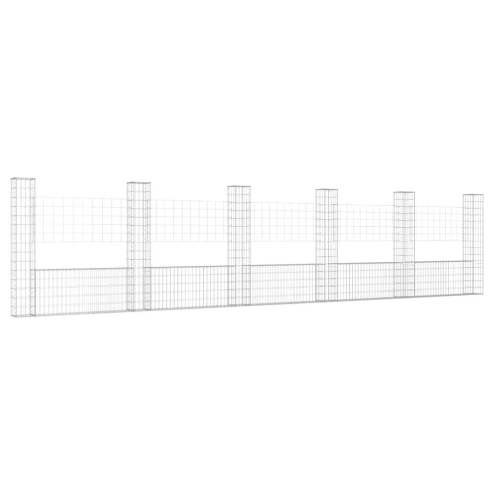 vidaXL U-formad gabionkorg med 6 stolpar järn 620x20x150 cm
