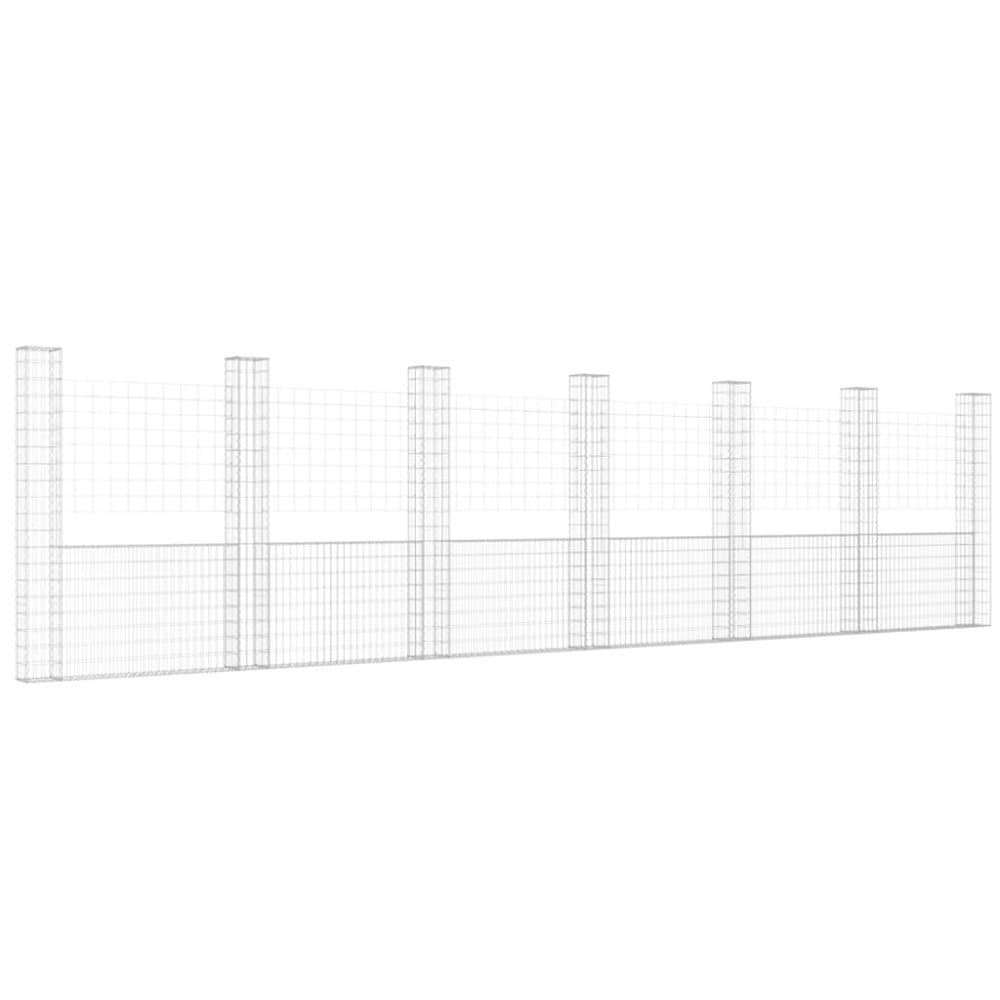 vidaXL U-formad Gabionkorg med 7 stolpar järn 740x20x200 cm