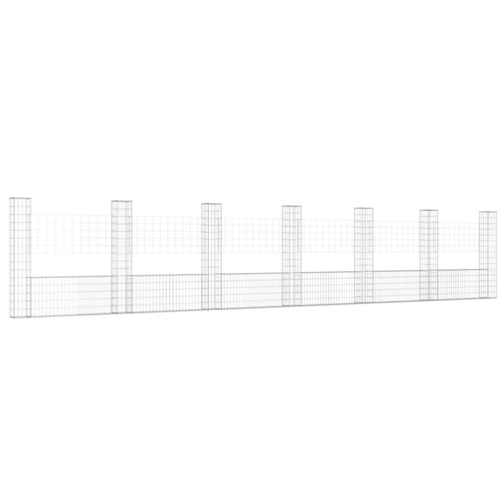 vidaXL U-formad Gabionkorg med 7 stolpar järn 740x20x150 cm