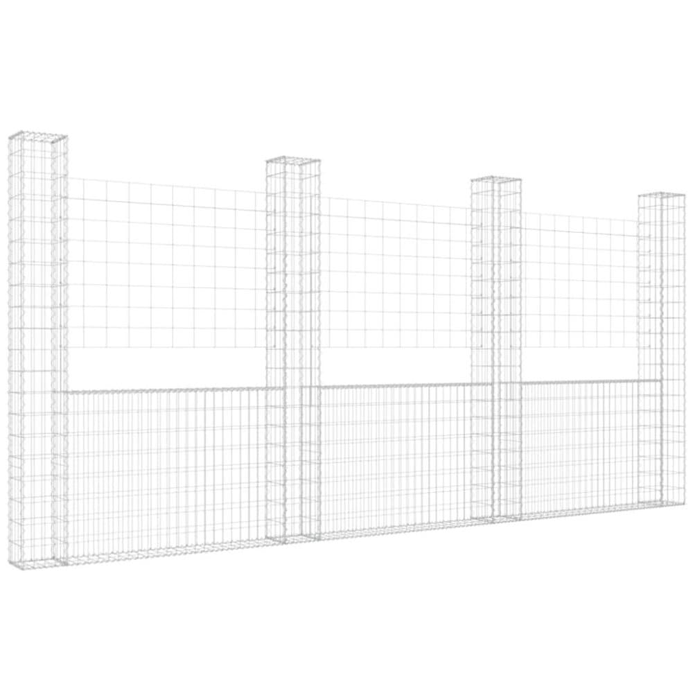 vidaXL U-formad gabionkorg med 4 stolpar järn 380x20x200 cm