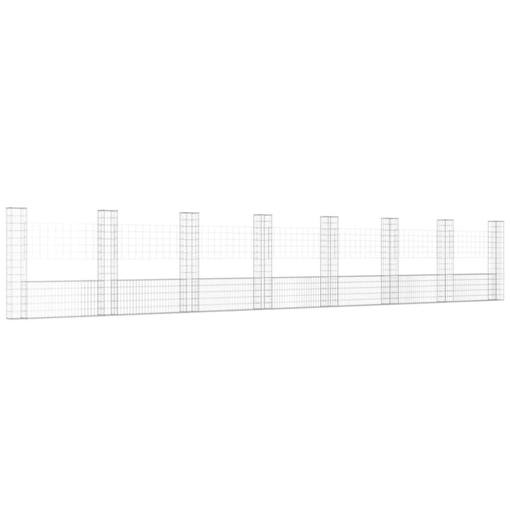 vidaXL U-formad gabionkorg med 8 stolpar järn 860x20x150 cm