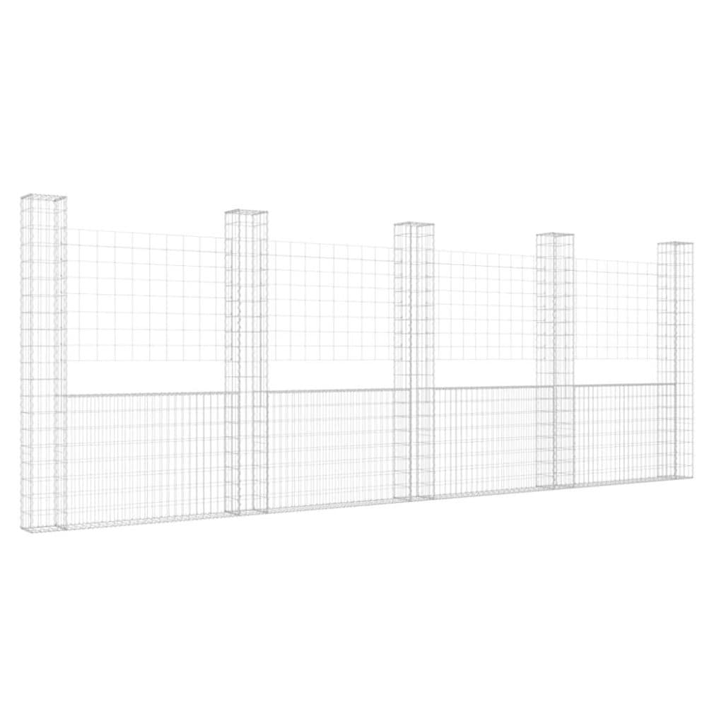 vidaXL U-formad gabionkorg med 5 stolpar järn 500x20x200 cm