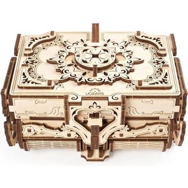 UGEARS Antique Box - 3D mekaniskt träpussel - 100-200 bitar - för spädbarn från 14 år och uppåt