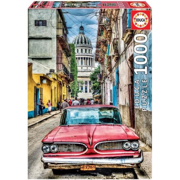 1000 bitars pussel - EDUCA - Veteranbil i Havanna - Arkitektur och monument - Röd - Blandat