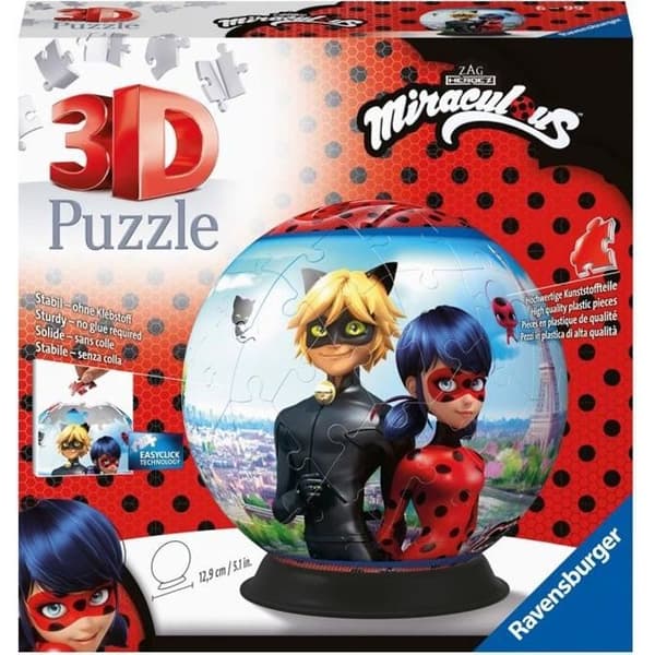 Miraculous Ladybug and Cat Noir 3D-pussel - Ravensburger - 72 bitar - från 6 år och uppåt