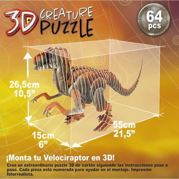 3D-pussel - EDUCA - Velociraptor - Tecknade serier och serier - Mindre än 100 bitar - Orange