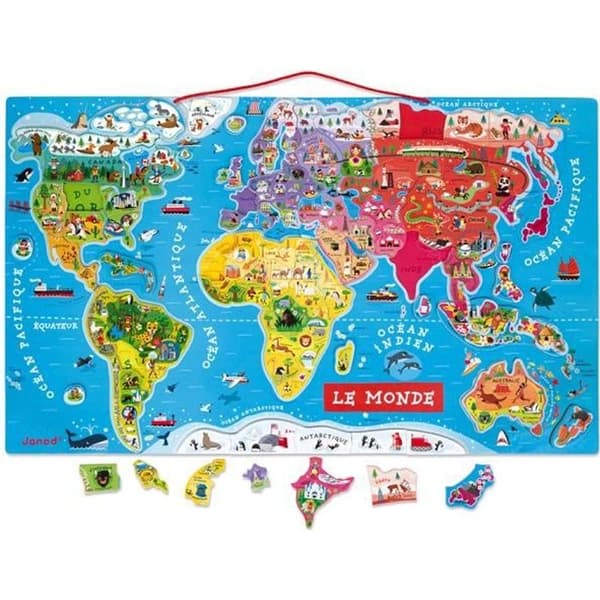 Trä Magnetic World Puzzle - Janod - 92 bitar - Från 7 år