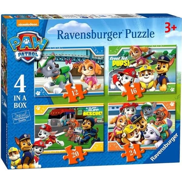 Pussel - RAVENSBURGER - Paw Patrol - 4 i 1 - 12, 16, 20 och 24 bitar - För barn från 3 år