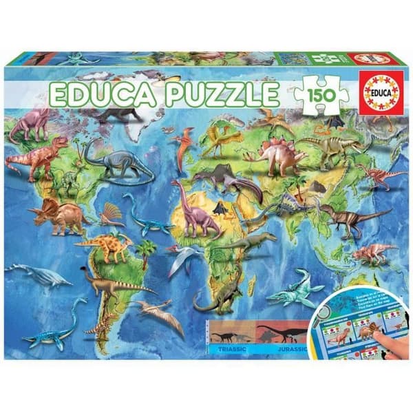 Dinosaurs World Map Puzzle - EDUCA - 150 bitar - För barn från 7 år och uppåt