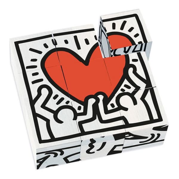 Leksaker för småbarn - VILAC - Box med 9 Keith Haring pusselkuber i trä - Vit - Dekorativ leksak