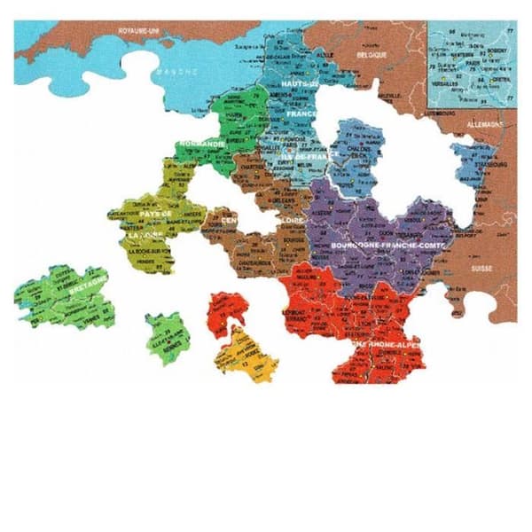 Handgjort träpussel 100 bitar: Karta över Frankrike över avdelningarna Unique Unique Color