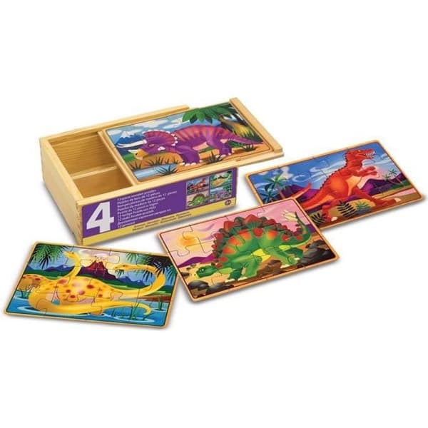 Dinosaurie-träpussel - MELISSA &amp; DOUG - 4 pussel med 12 bitar vardera