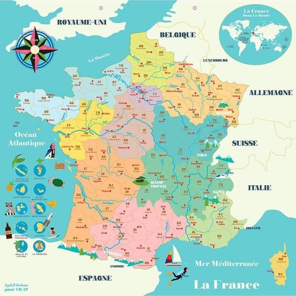 VILAC Magnetic Map of France Pussel - Resor och kartor - Blandat - 5 år och äldre - Mindre än 100 bitar