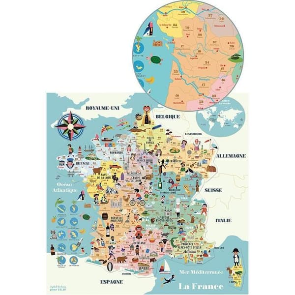 VILAC Magnetic Map of France Pussel - Resor och kartor - Blandat - 5 år och äldre - Mindre än 100 bitar