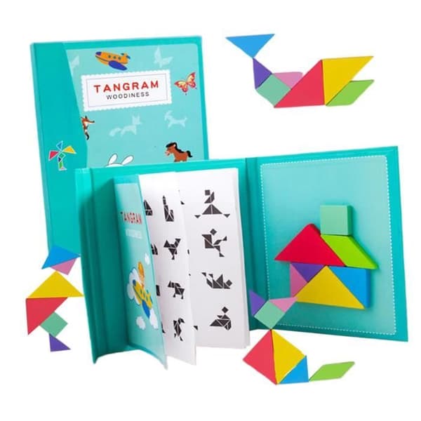 1 Stk Trä Pussel Tidig Lärande Legetoy Förskoleleksak Sju Delar Magnetiskt Tangram för Barn Hem PUZZLE