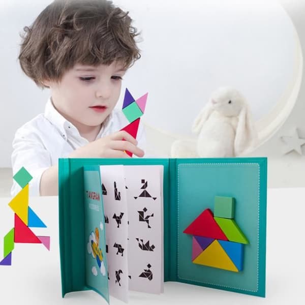 1 Stk Trä Pussel Tidig Lärande Legetoy Förskoleleksak Sju Delar Magnetiskt Tangram för Barn Hem PUZZLE