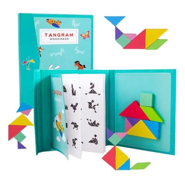1 Stk Trä Pussel Tidig Lärande Legetoy Förskoleleksak Sju Delar Magnetiskt Tangram för Barn Hem PUZZLE