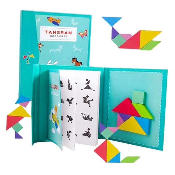 1 Stk Trä Pussel Tidig Lärande Legetoy Förskoleleksak Sju Delar Magnetiskt Tangram för Barn Hem PUZZLE