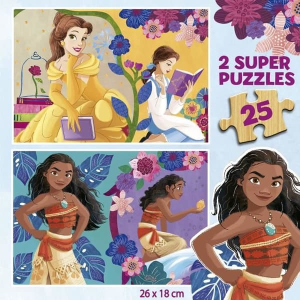 Disney Princess träpussel (Bella + Moana) - 2x25 bitar