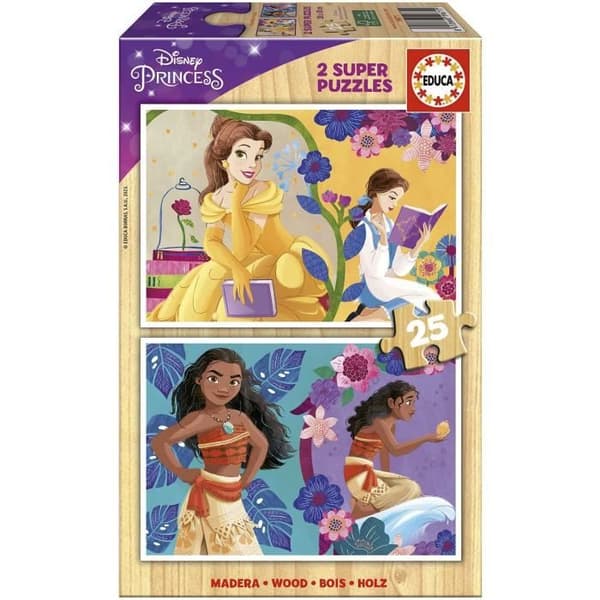Disney Princess träpussel (Bella + Moana) - 2x25 bitar