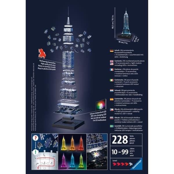 3D Empire State Building upplyst pussel - Ravensburger - 216 bitar - Färglysdioder - från 10 år och uppåt