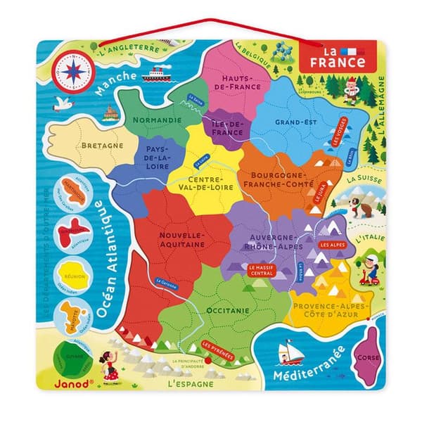 Magnetic France Puzzle 93 st (trä) - JANOD - Nya regioner 2016 - Från 7 år