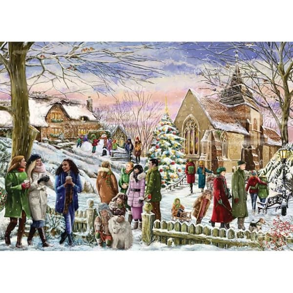 Falcon Festive Village Puzzle - 1000 bitar - Grönt och flerfärgat - Kartong