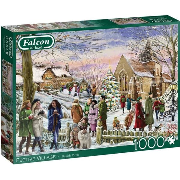 Falcon Festive Village Puzzle - 1000 bitar - Grönt och flerfärgat - Kartong