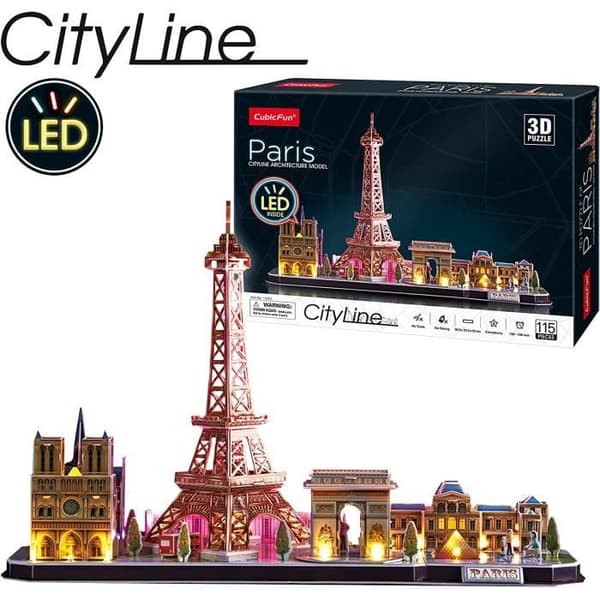 3D-upplyst pussel av staden Paris - XTREM RAIDERS - City Line Paris LED - Barn - 115 bitar