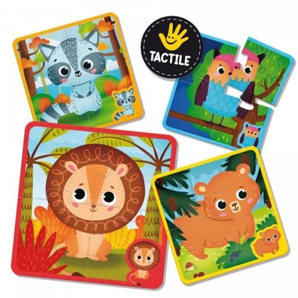 Lisciani - Montessori Baby - Taktilt pussel - Utbildningsspel - 6 pussel med 4 bitar vardera - För barn från 1 till 4 år gamla