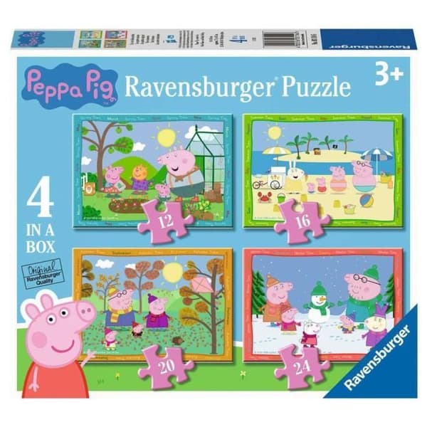 Pussellåda - Ravensburger - Peppa Pig - 4 pussel med 12 till 24 bitar - För barn från 3 år och uppåt