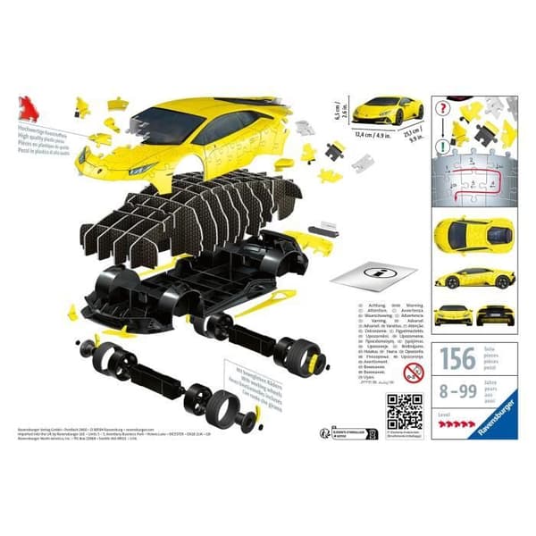 3D-pussel - RAVENSBURGER - Lamborghini Huracán EVO - Gul och svart - Från 8 år - Fordon och maskiner