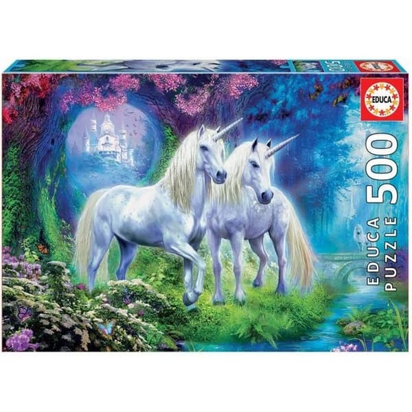 Fantasy Pussel - EDUCA - 500 bitar - Enhörningar i skogen