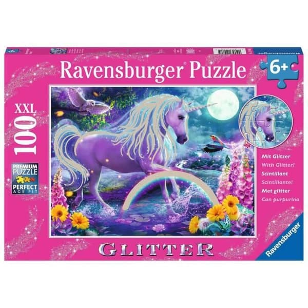 100 bitar XXL barnpussel - Glittrande enhörning - Ravensburger