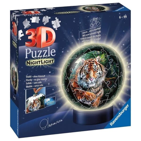 Upplyst 3D Ball Puzzle - Big Cats - Ravensburger - 72 bitar