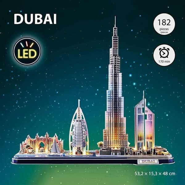 World Brands - City Line Dubai LED, 3d-pussel för barn och vuxna, 3d-pussel, födelsedagspresent för flickor och pojkar, kultur, modeller