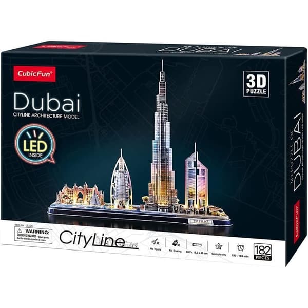 World Brands - City Line Dubai LED, 3d-pussel för barn och vuxna, 3d-pussel, födelsedagspresent för flickor och pojkar, kultur, modeller
