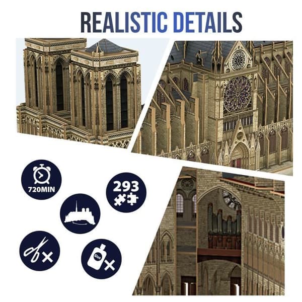 Notre Dame XL 3D-pussel - Världsmärken - 3D Led-pussel - 293 bitar - Vuxen 14 år eller äldre