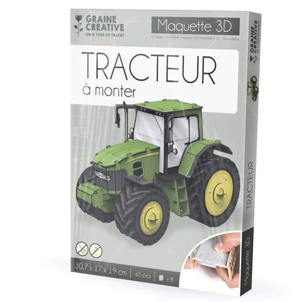 3D-modellpussel - Traktor - 30,7 x 17 x 19 cm - 65 st - Graine Creative vi har alla talang