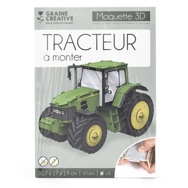 3D-modellpussel - Traktor - 30,7 x 17 x 19 cm - 65 st - Graine Creative vi har alla talang