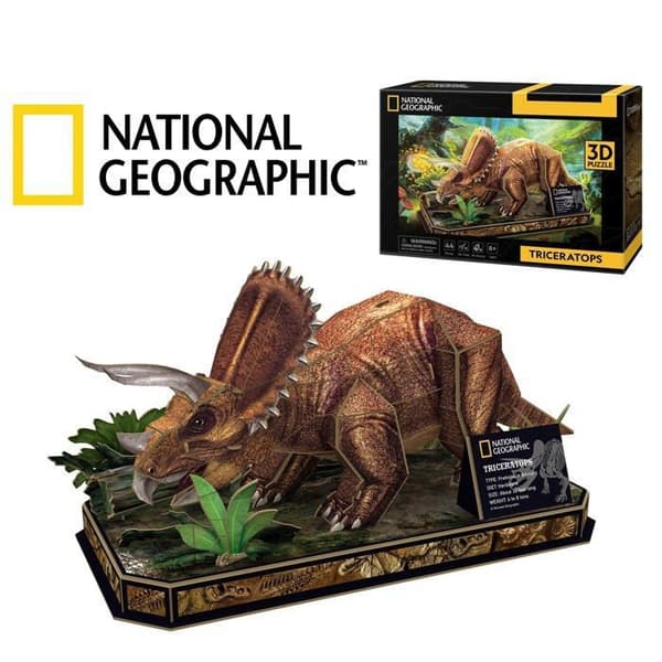 Pusselfeststad - National Geographic Triceratops, 3D-barn 8 år, Pussel, Leksaker, Dinosauriespel, 8.4366E+12