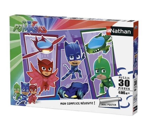 Pyjamasques Puzzle 30 bitar med affisch - Nathan - Barn från 4 år