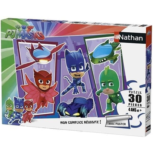 Pyjamasques Puzzle 30 bitar med affisch - Nathan - Barn från 4 år