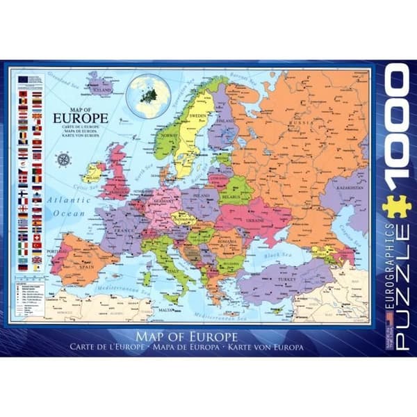 Pusselkarta över Europa - 1000 bitar - EUROGRAPHICS - Resor och kartor - Vuxen - Flerfärgad