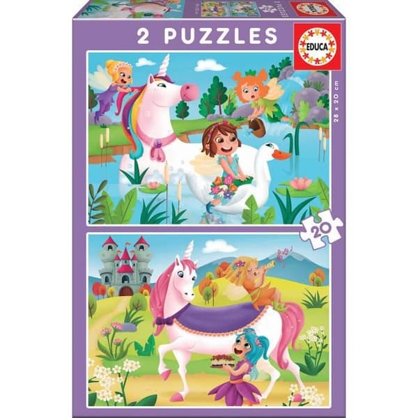 Fantasy Pussel - EDUCA - Enhörningar och älvor - 2x20 bitar - För barn