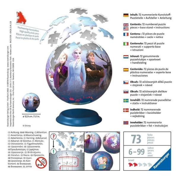 Frozen 2 3D-pussel - Ravensburger - 72 numrerade bitar - Diameter 13 cm