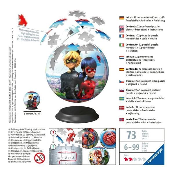 Miraculous Ladybug and Cat Noir 3D-pussel - Ravensburger - 72 bitar - från 6 år och uppåt