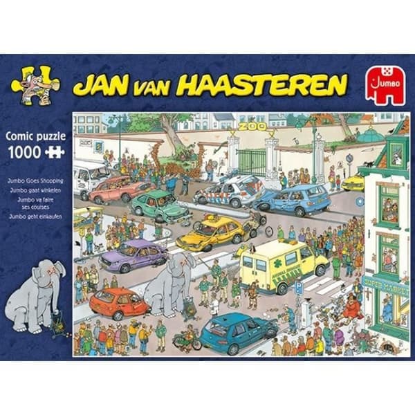 Pussel - 1000 bitar - Jumbo Goes Shopping - Jumbomärke - Humortema - Designer Jan Van Haasteren