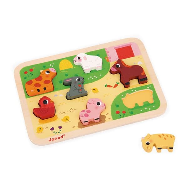 Chunky Puzzle A La Ferme - FSC Wood - 7 bitar - Utveckling av finmotorik, koncentration och fantasi - Från 18 månader