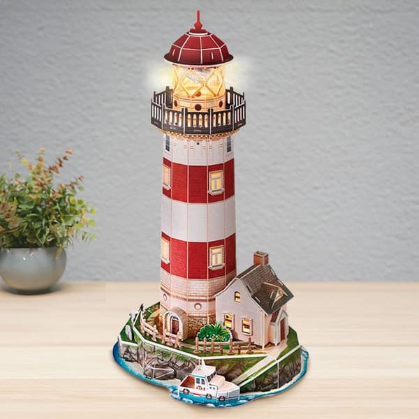 Party Town - Led Lighthouse | 3d pussel | Modeller för att bygga vuxna och barn | Modeller att montera | Vuxenhantverk |